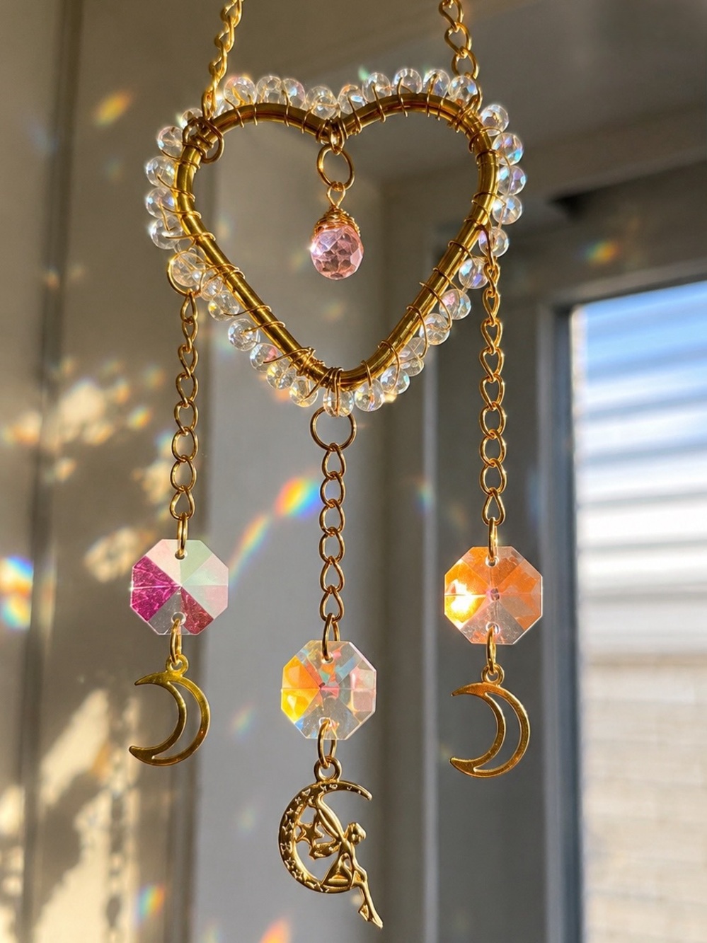Gold Heart Crystal Dangle sun catcher